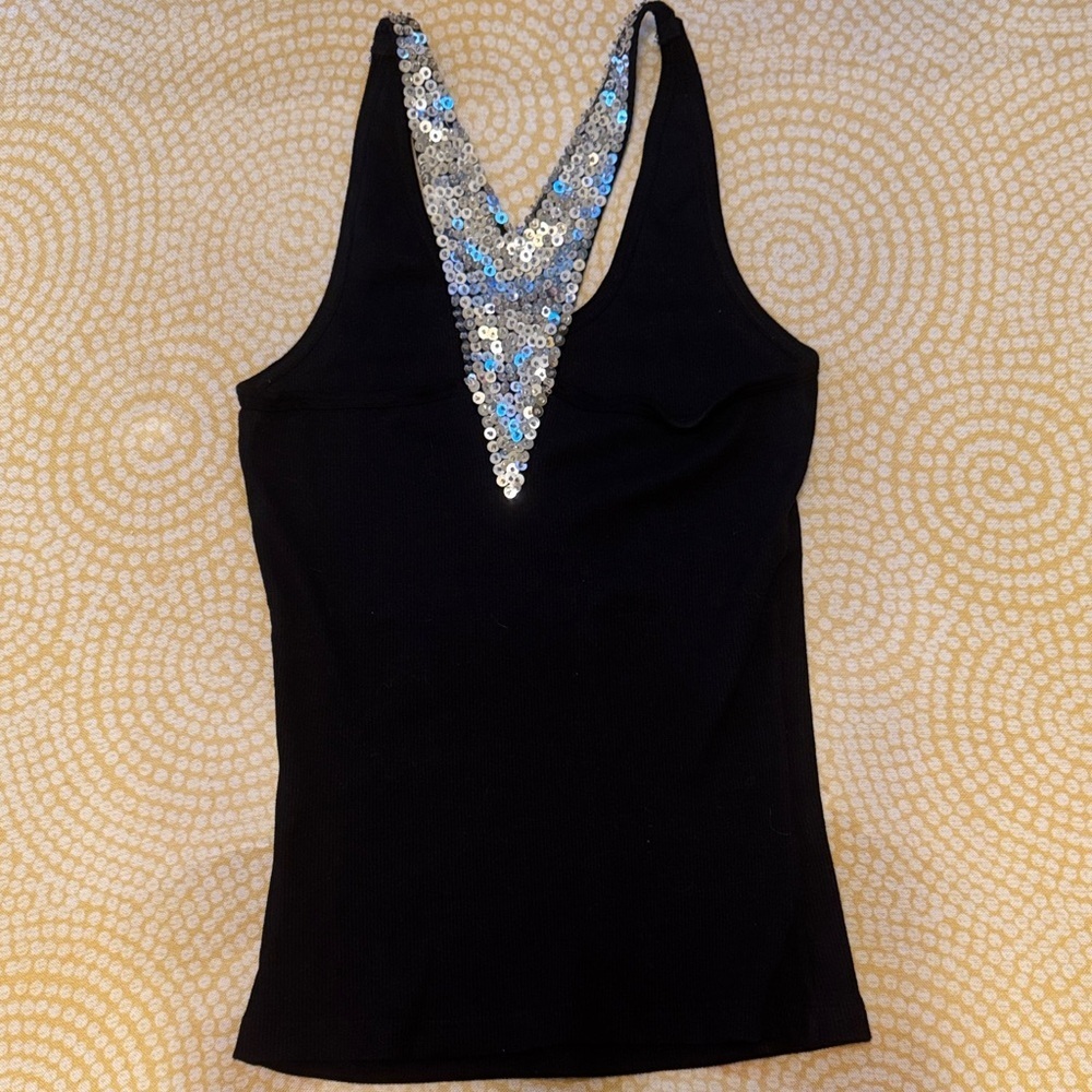 Sky Black and Silver Back Sequin Tank Top